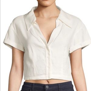 Alice and Olivia Cropped Short Sleeve Collared Shirt